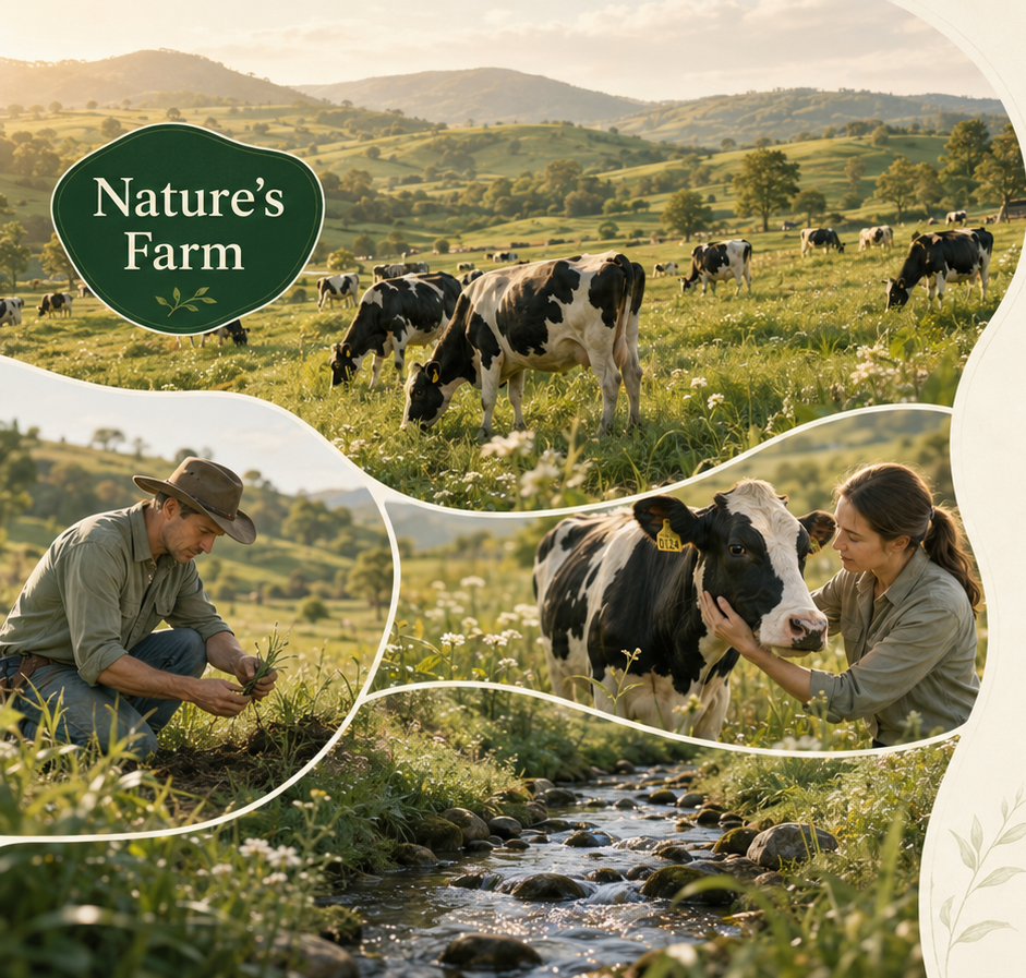 Nông trại Nature's Farm với đồng cỏ, đàn bò và nguồn nước tự nhiên